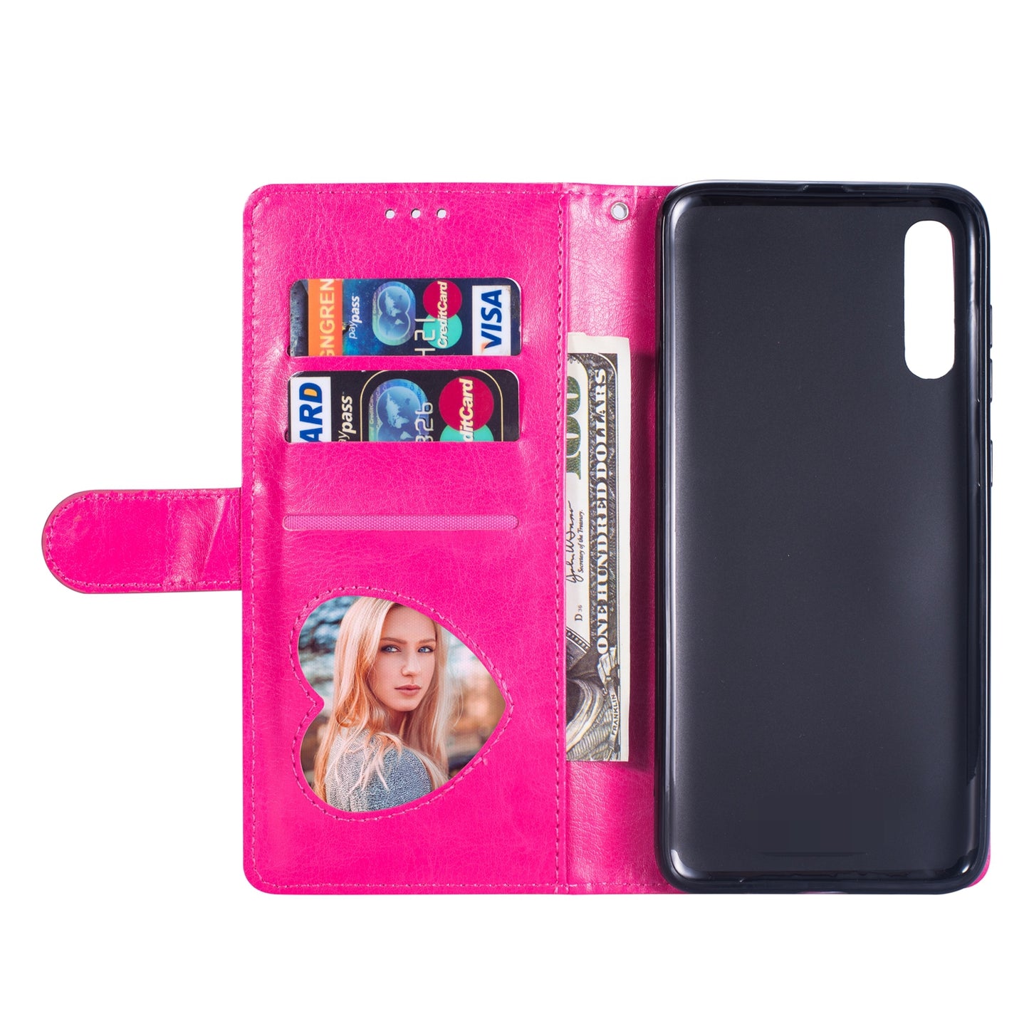 Glitter Powder Zippered Stand Leather Wallet Case with Strap for Samsung Galaxy A70