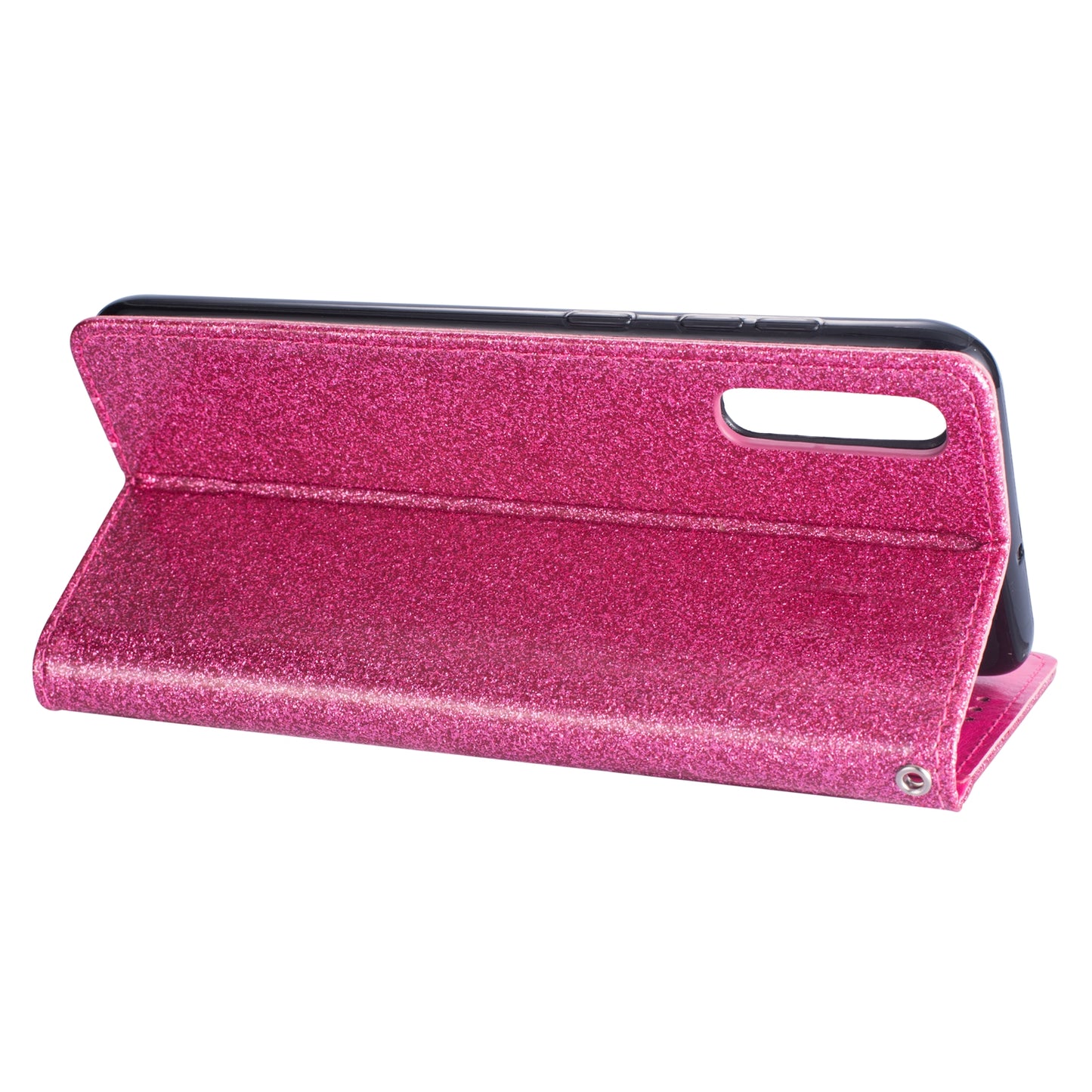 Glitter Powder Zippered Stand Leather Wallet Case with Strap for Samsung Galaxy A70