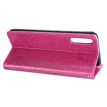 Glitter Powder Zippered Stand Leather Wallet Case with Strap for Samsung Galaxy A70