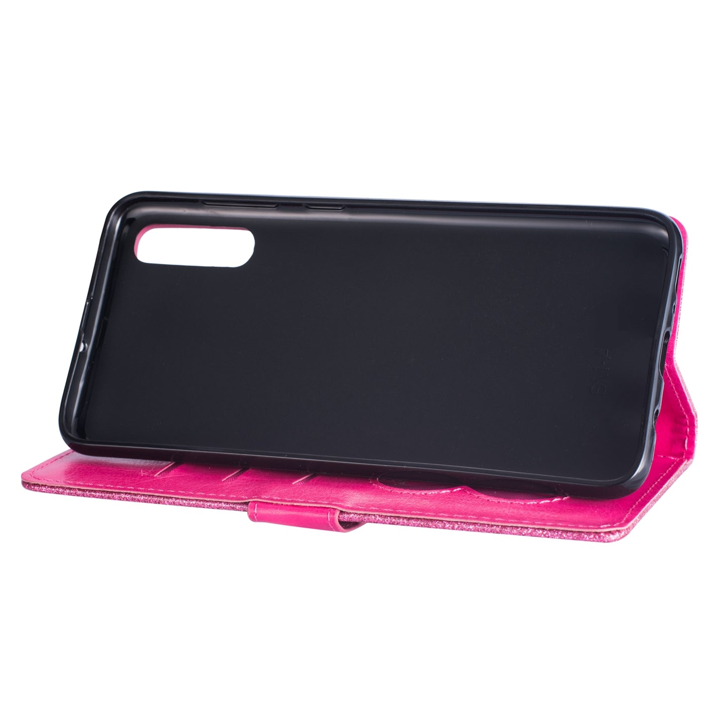 Glitter Powder Zippered Stand Leather Wallet Case with Strap for Samsung Galaxy A70