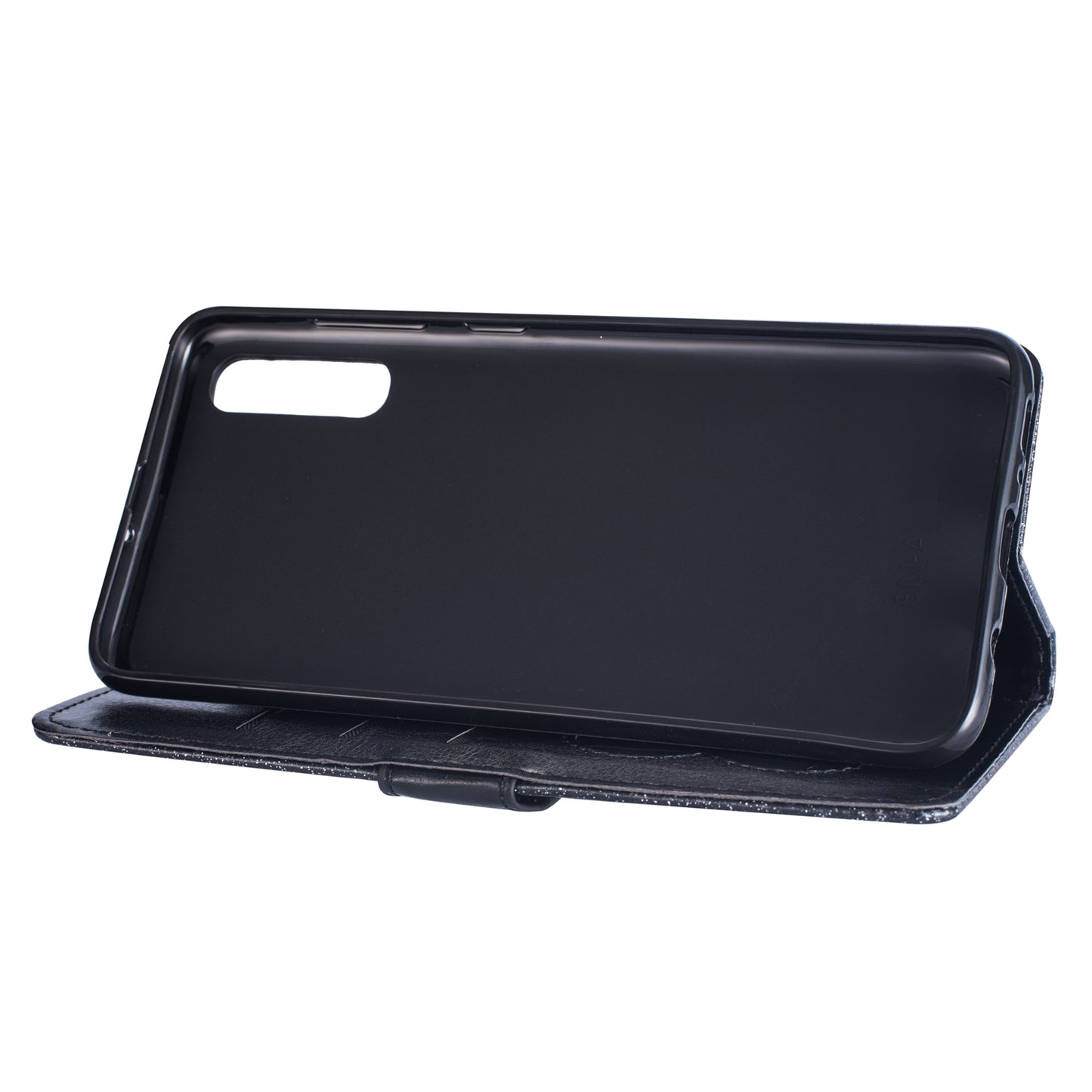 Glitter Powder Zippered Stand Leather Wallet Case with Strap for Samsung Galaxy A70