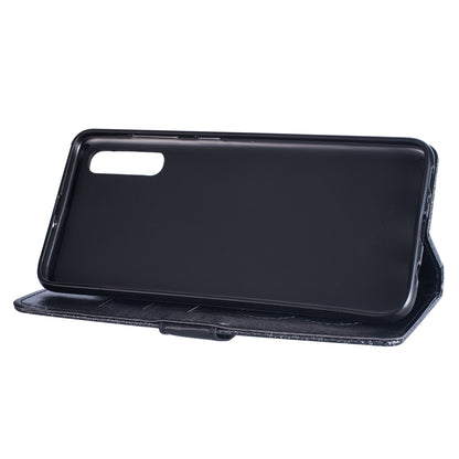 Glitter Powder Zippered Stand Leather Wallet Case with Strap for Samsung Galaxy A70