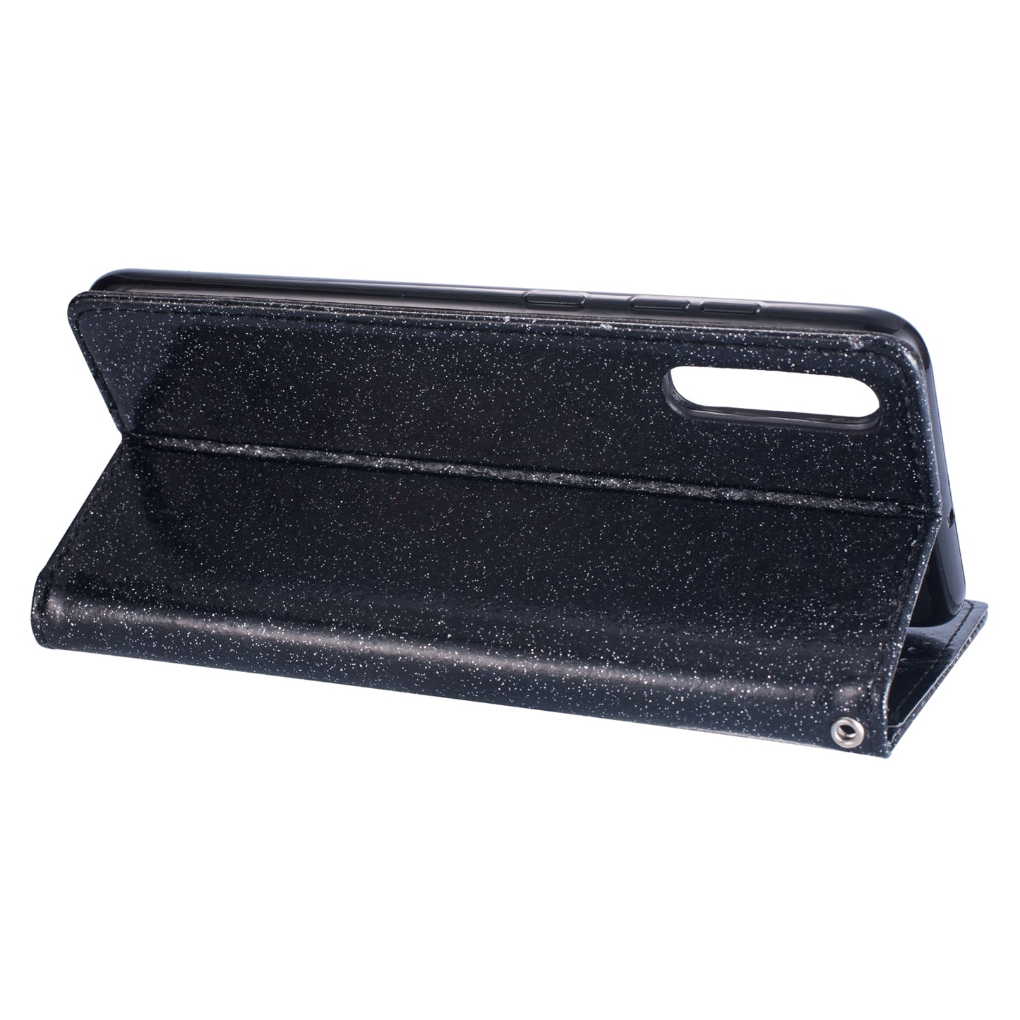 Glitter Powder Zippered Stand Leather Wallet Case with Strap for Samsung Galaxy A70