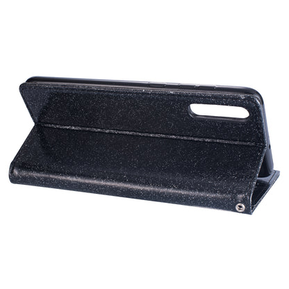 Glitter Powder Zippered Stand Leather Wallet Case with Strap for Samsung Galaxy A70