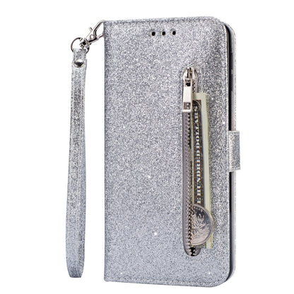 Glitter Powder Zippered Stand Leather Wallet Case with Strap for Samsung Galaxy A70