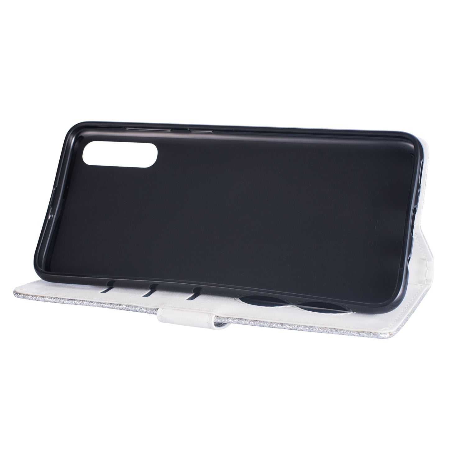 Glitter Powder Zippered Stand Leather Wallet Case with Strap for Samsung Galaxy A70