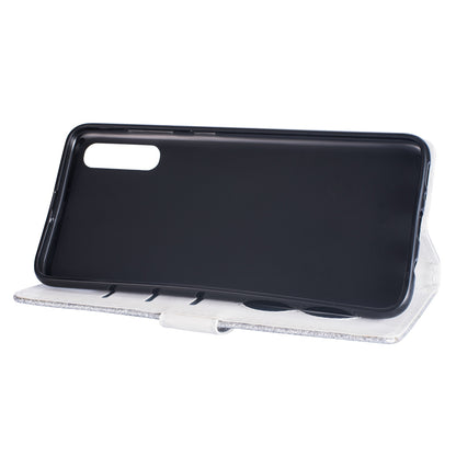 Glitter Powder Zippered Stand Leather Wallet Case with Strap for Samsung Galaxy A70