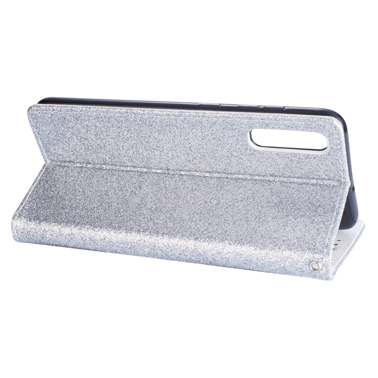 Glitter Powder Zippered Stand Leather Wallet Case with Strap for Samsung Galaxy A70