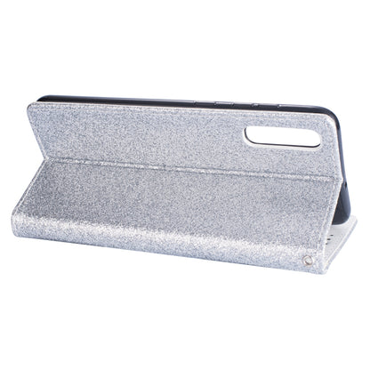Glitter Powder Zippered Stand Leather Wallet Case with Strap for Samsung Galaxy A70