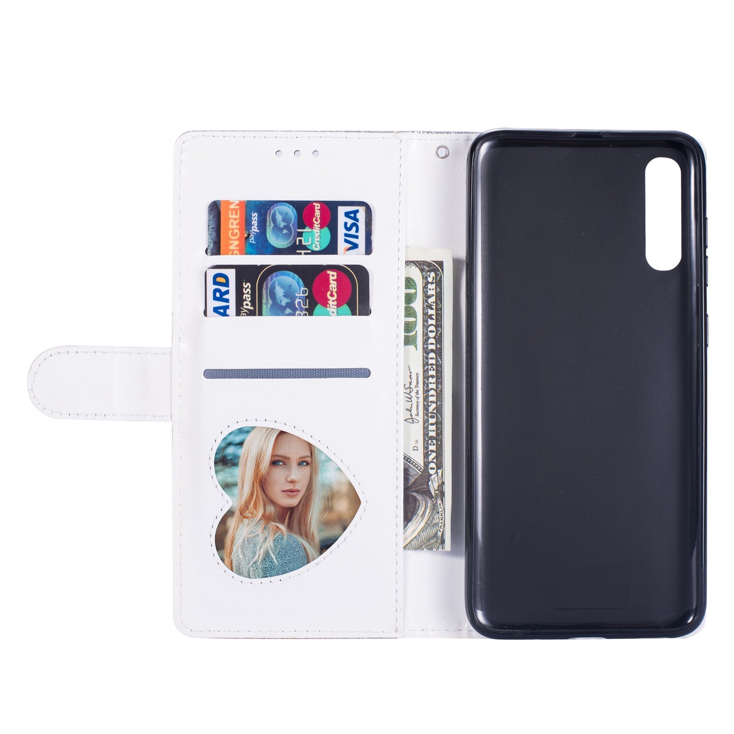 Glitter Powder Zippered Stand Leather Wallet Case with Strap for Samsung Galaxy A70