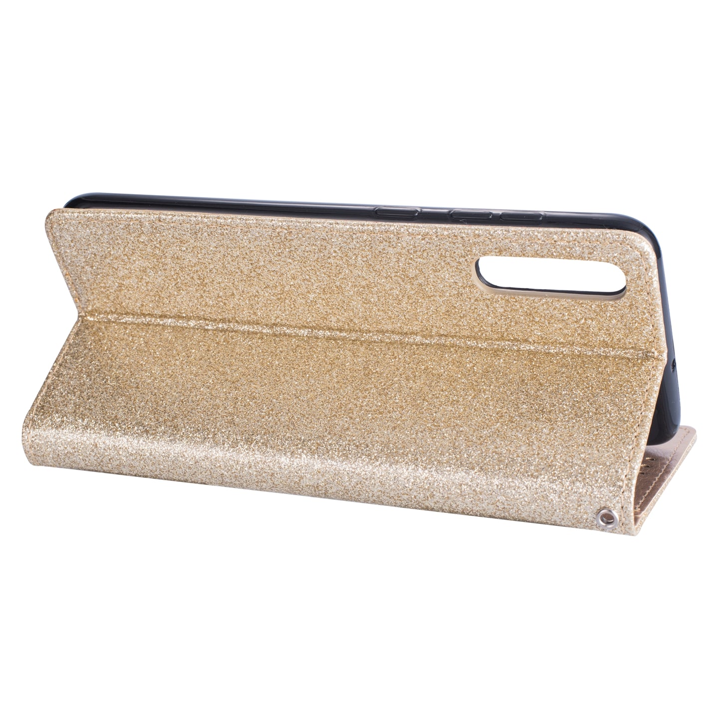 Glitter Powder Zippered Stand Leather Wallet Case with Strap for Samsung Galaxy A70