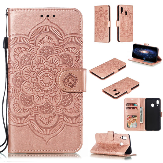 Imprint Mandala Flower Stand Wallet Leather Case for Samsung Galaxy A30 / A20