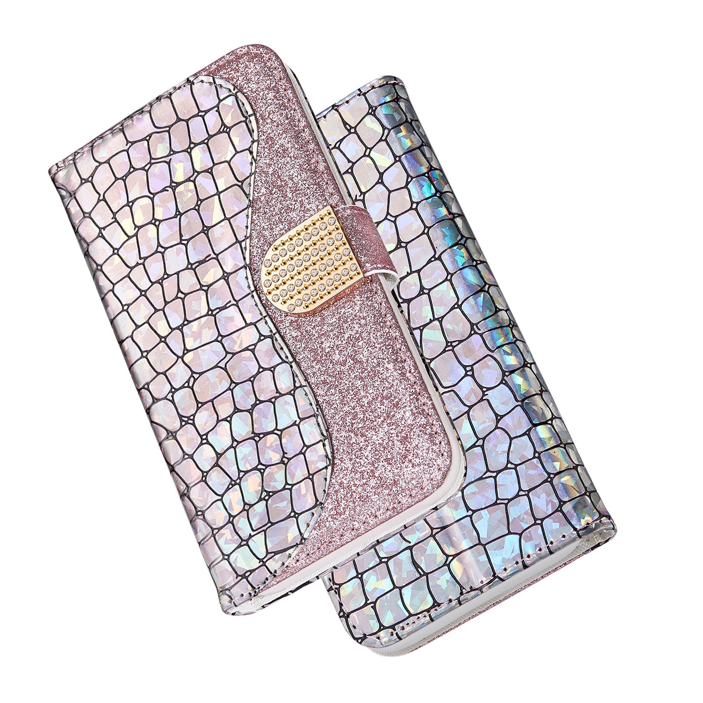 Crocodile Skin Glittery Powder Splicing Wallet Leather Case for Samsung Galaxy A40