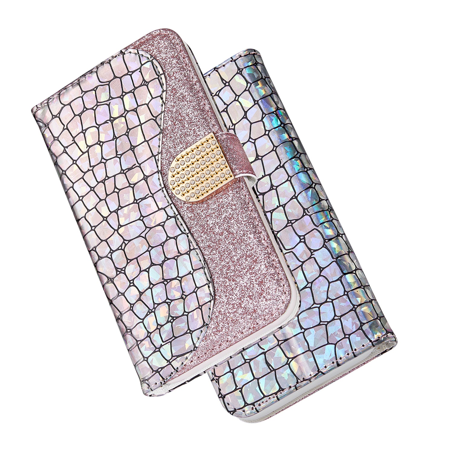 Crocodile Skin Glittery Powder Splicing Wallet Leather Case for Samsung Galaxy A40
