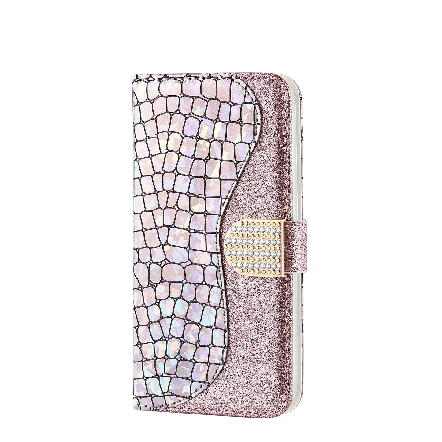 Crocodile Skin Glittery Powder Splicing Wallet Leather Case for Samsung Galaxy A40