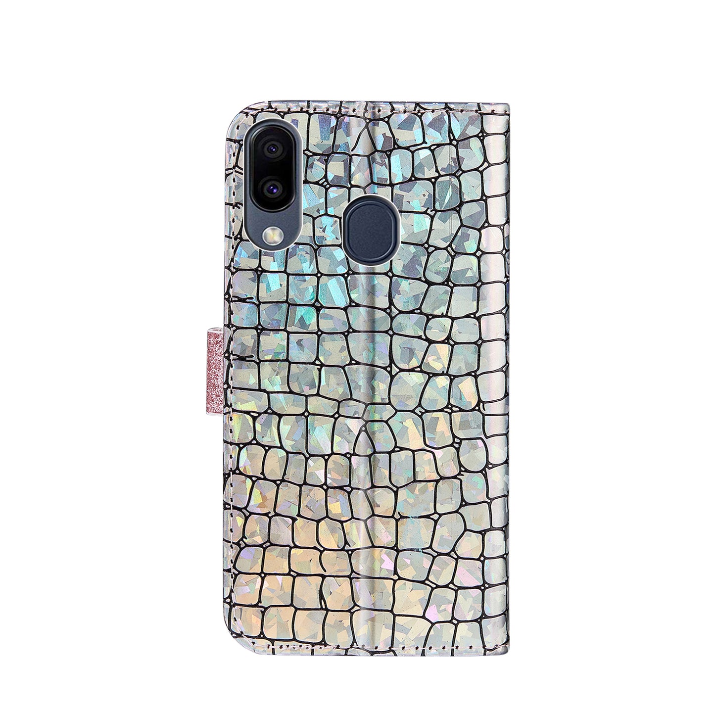 Crocodile Skin Glittery Powder Splicing Wallet Leather Case for Samsung Galaxy A40