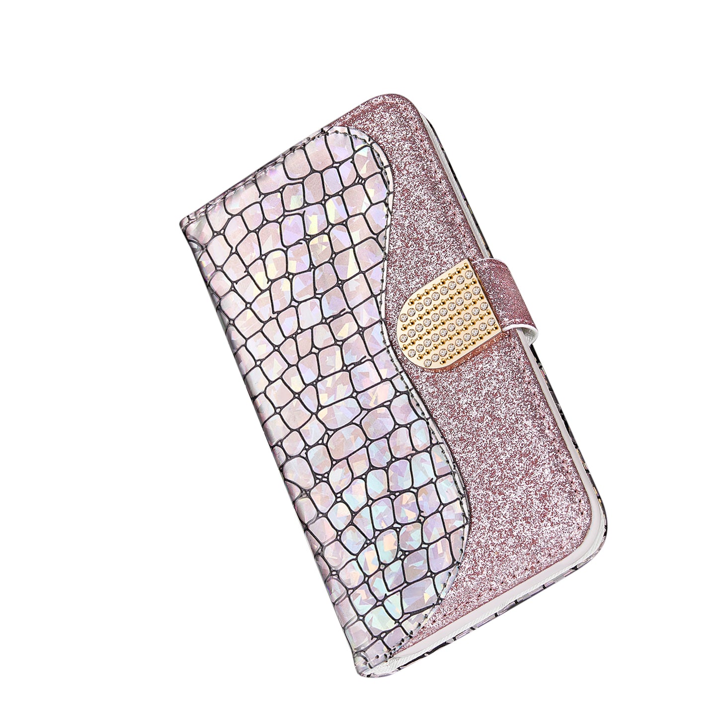 Crocodile Skin Glittery Powder Splicing Wallet Leather Case for Samsung Galaxy A40