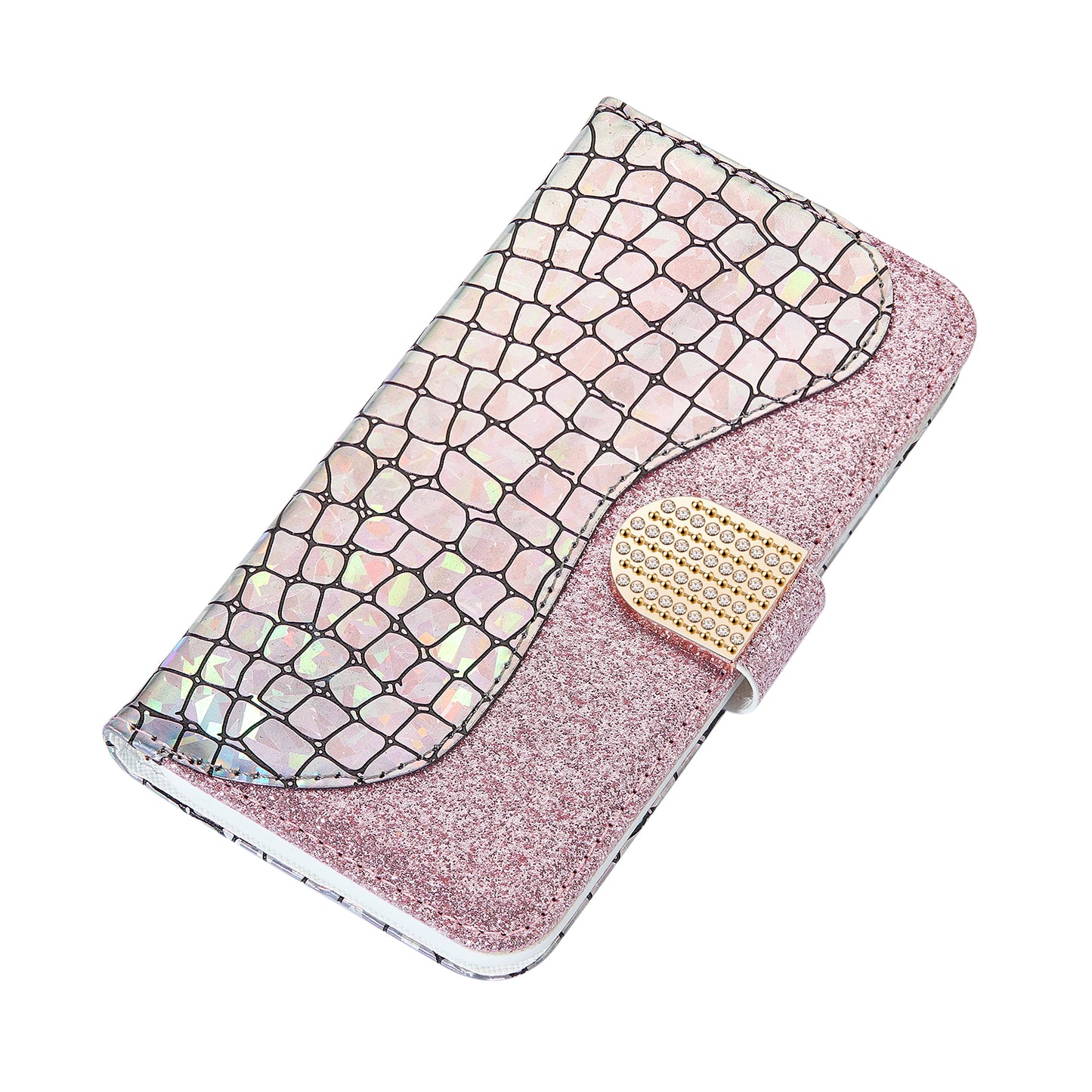 Crocodile Skin Glittery Powder Splicing Wallet Leather Case for Samsung Galaxy A40