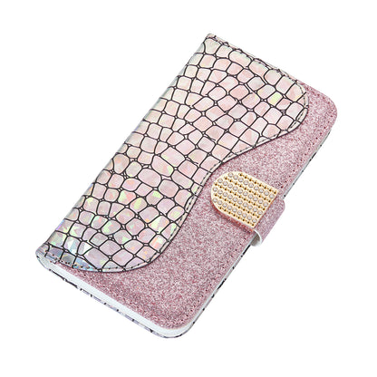 Crocodile Skin Glittery Powder Splicing Wallet Leather Case for Samsung Galaxy A40