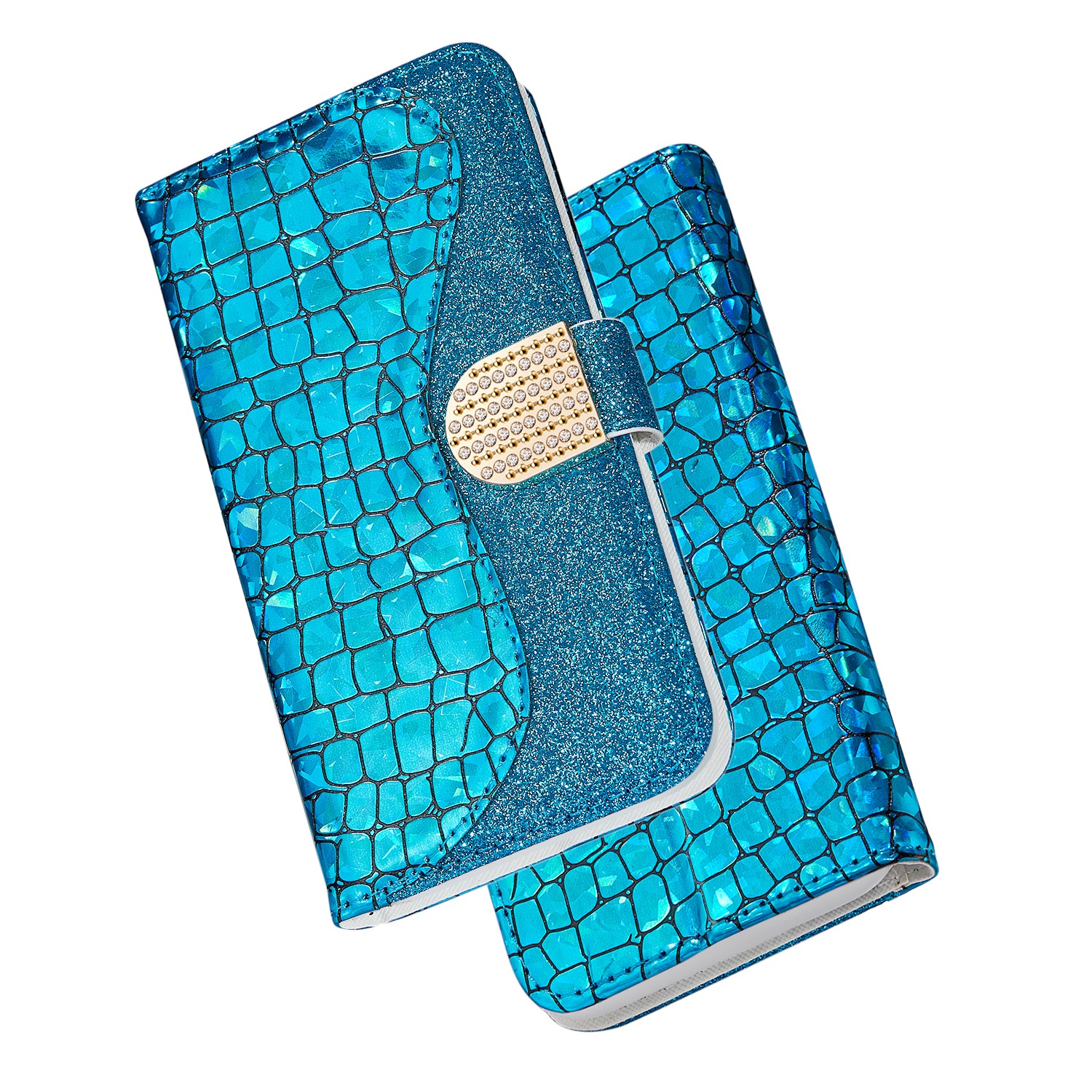 Crocodile Skin Glittery Powder Splicing Wallet Leather Case for Samsung Galaxy A40