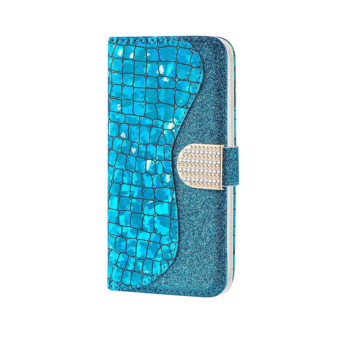 Crocodile Skin Glittery Powder Splicing Wallet Leather Case for Samsung Galaxy A40