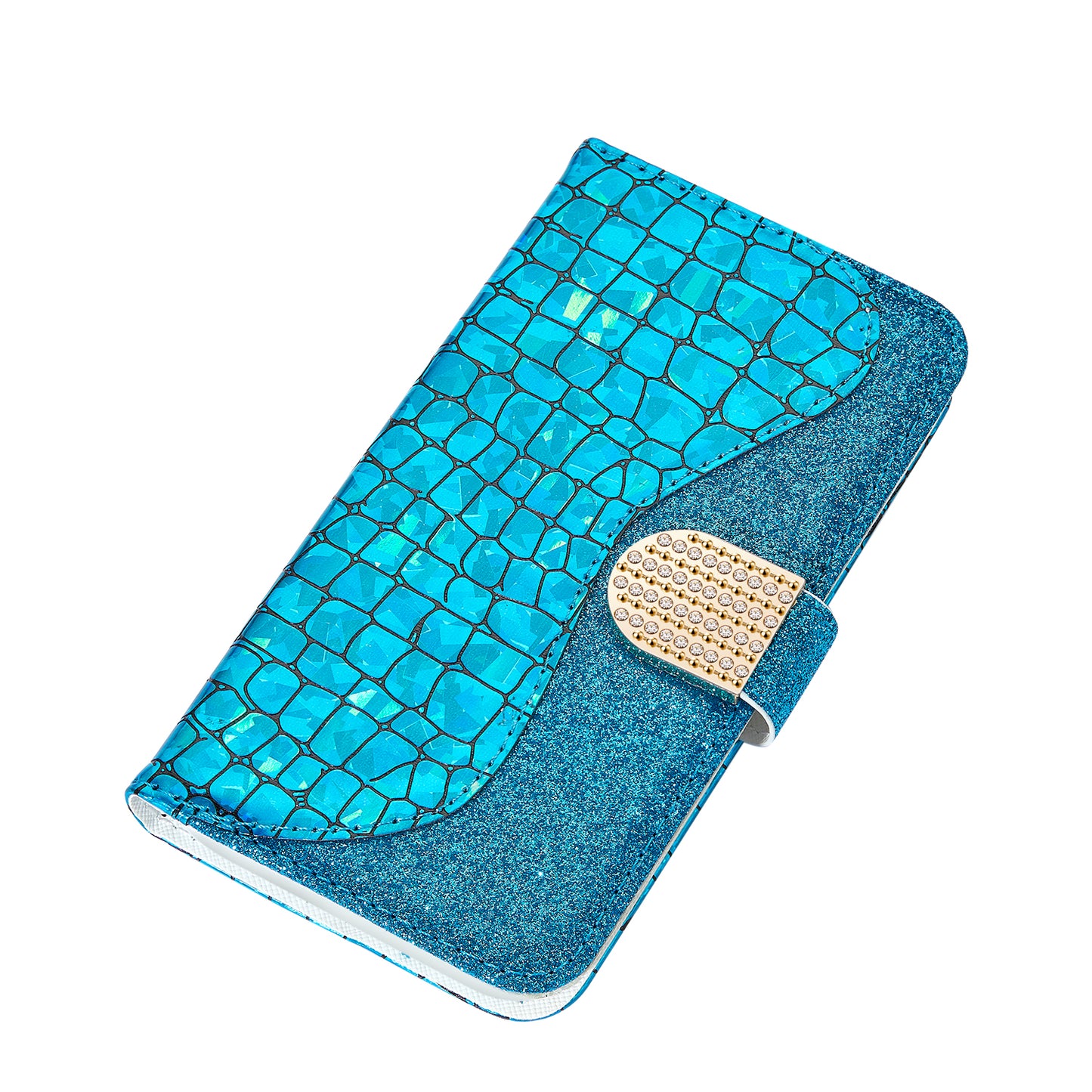 Crocodile Skin Glittery Powder Splicing Wallet Leather Case for Samsung Galaxy A40
