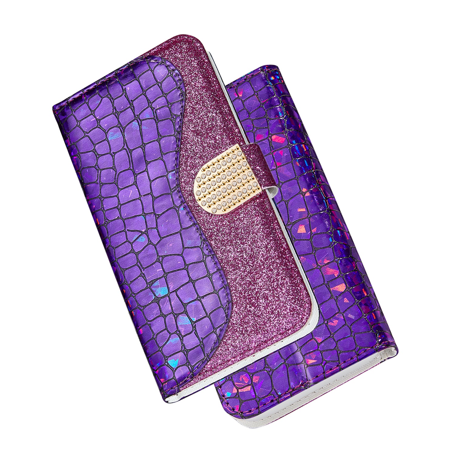 Crocodile Skin Glittery Powder Splicing Wallet Leather Case for Samsung Galaxy A40