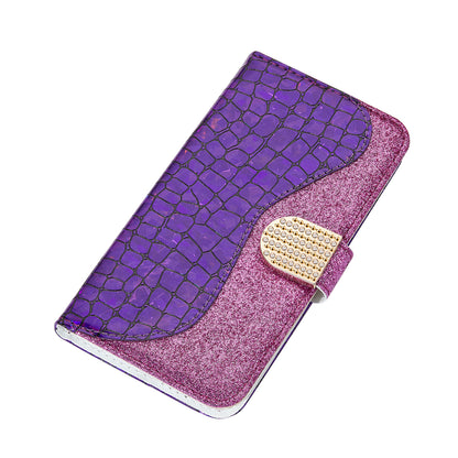 Crocodile Skin Glittery Powder Splicing Wallet Leather Case for Samsung Galaxy A40