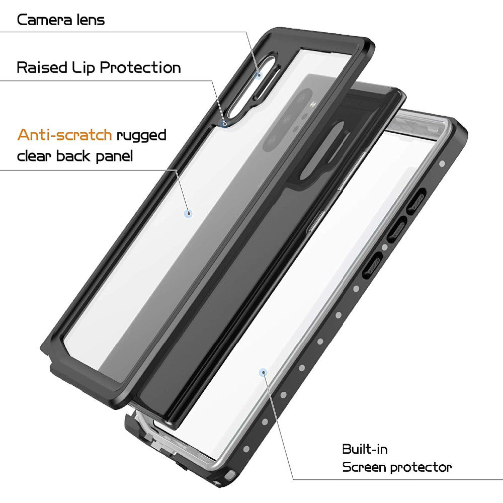REDPEPPER IP68 Waterproof Phone Case for Samsung Galaxy Note 10 Plus [Support Fingerprint Unlock] [Clear Back]
