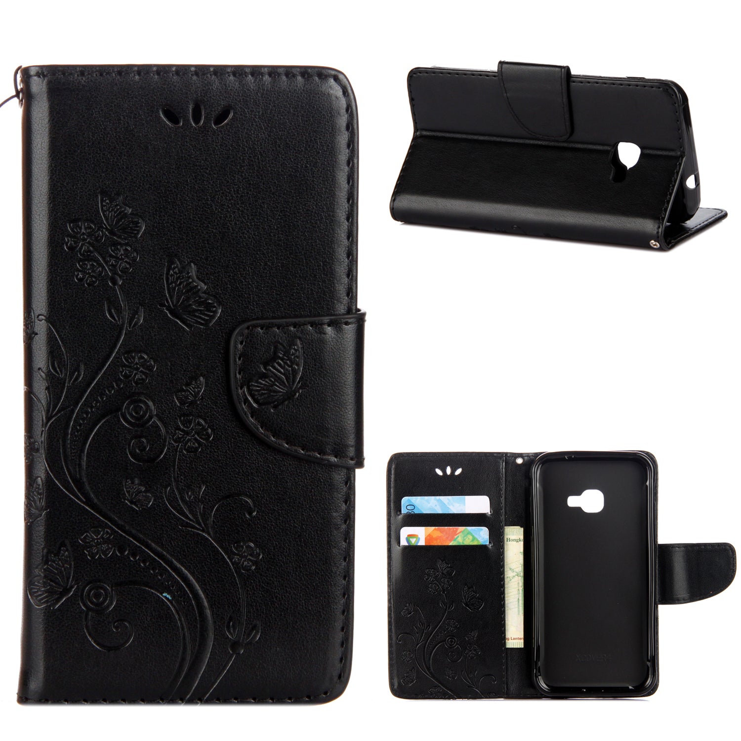 Imprint Butterfly Flower PU Leather Wallet Case for Samsung Galaxy Xcover 4s