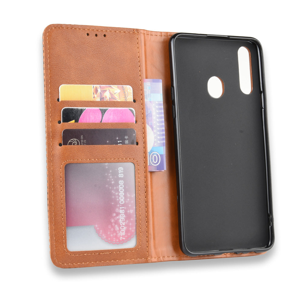 Retro Style PU Leather Wallet Stand Cell Phone Cover Casing for Samsung Galaxy A20s