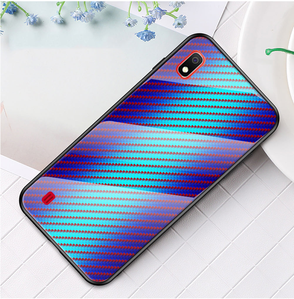 For Samsung Galaxy A10 Carbon Fiber Texture Tempered Glass + PC + TPU Shell