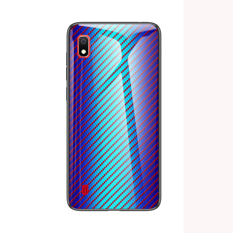 For Samsung Galaxy A10 Carbon Fiber Texture Tempered Glass + PC + TPU Shell