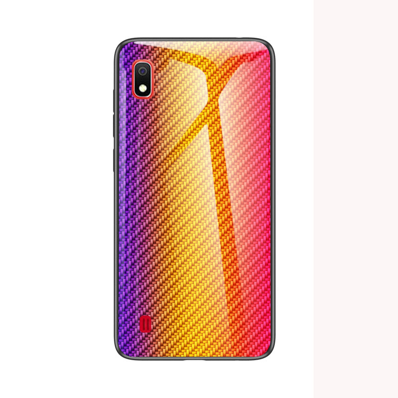 For Samsung Galaxy A10 Carbon Fiber Texture Tempered Glass + PC + TPU Shell