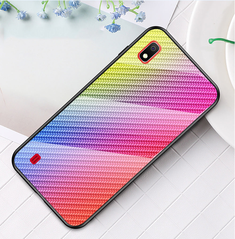 For Samsung Galaxy A10 Carbon Fiber Texture Tempered Glass + PC + TPU Shell