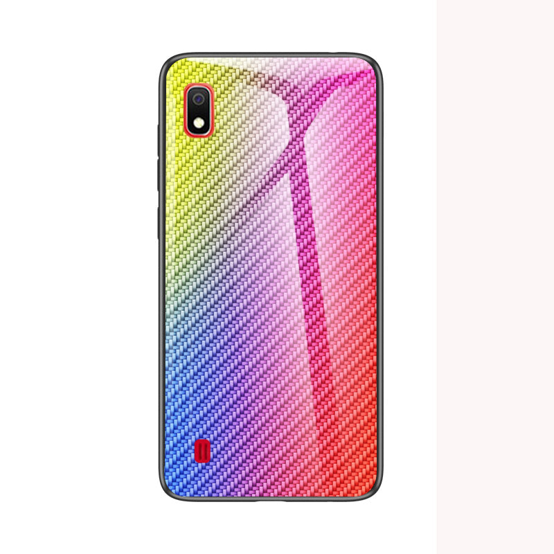For Samsung Galaxy A10 Carbon Fiber Texture Tempered Glass + PC + TPU Shell