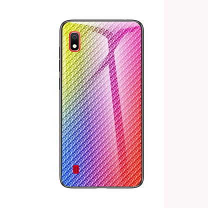 For Samsung Galaxy A10 Carbon Fiber Texture Tempered Glass + PC + TPU Shell