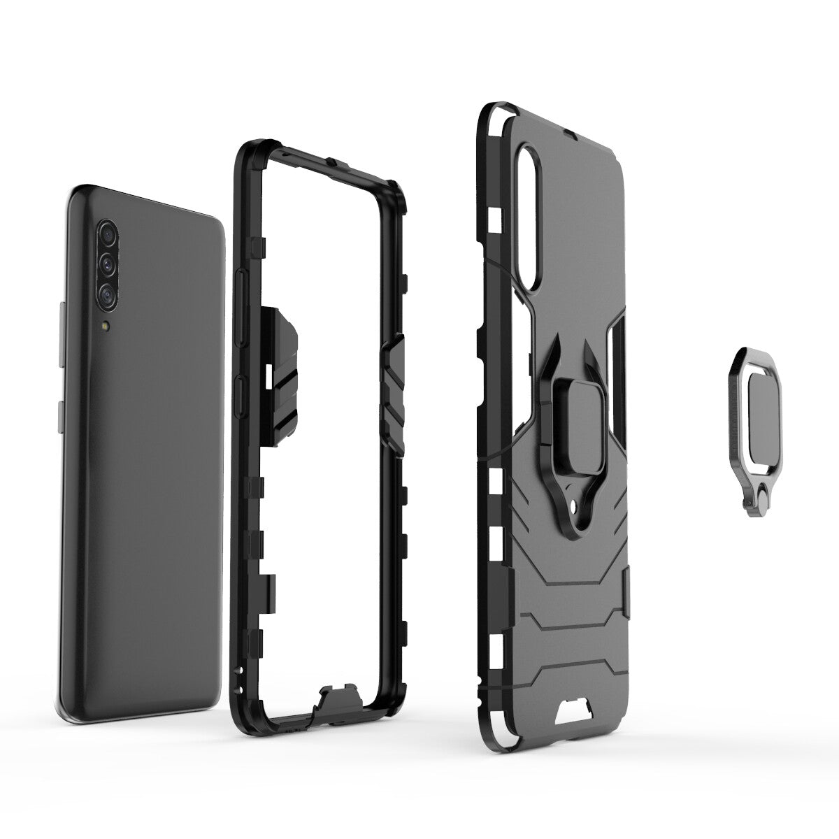 Cool Guard Finger Ring Kickstand PC + TPU Hybrid Protective Case for Samsung Galaxy A90 5G