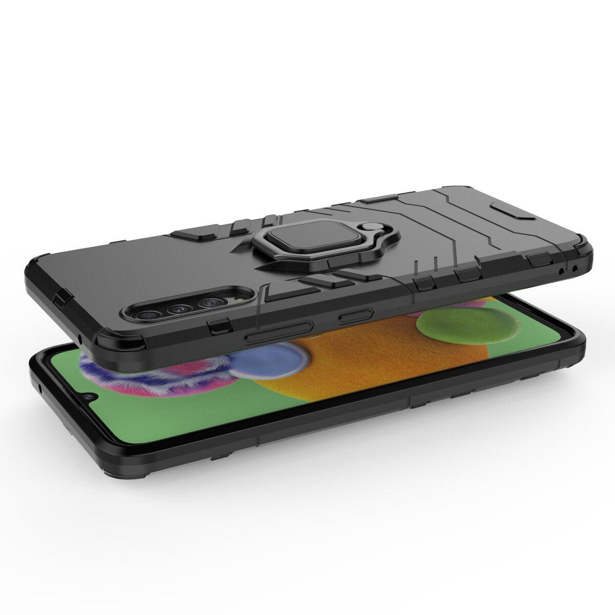 Cool Guard Finger Ring Kickstand PC + TPU Hybrid Protective Case for Samsung Galaxy A90 5G