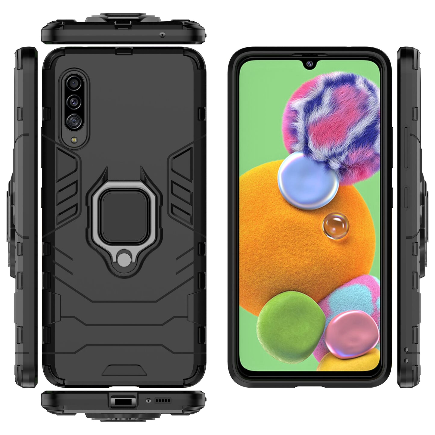 Cool Guard Finger Ring Kickstand PC + TPU Hybrid Protective Case for Samsung Galaxy A90 5G