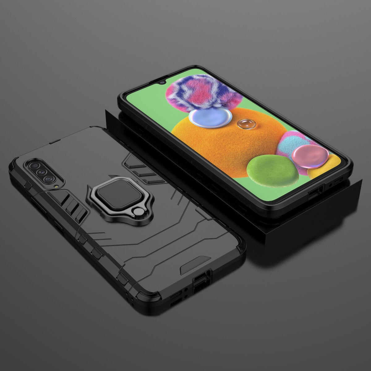 Cool Guard Finger Ring Kickstand PC + TPU Hybrid Protective Case for Samsung Galaxy A90 5G
