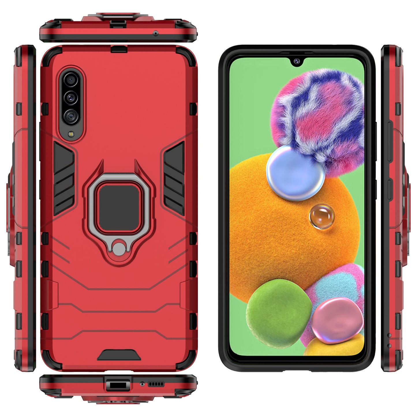 Cool Guard Finger Ring Kickstand PC + TPU Hybrid Protective Case for Samsung Galaxy A90 5G