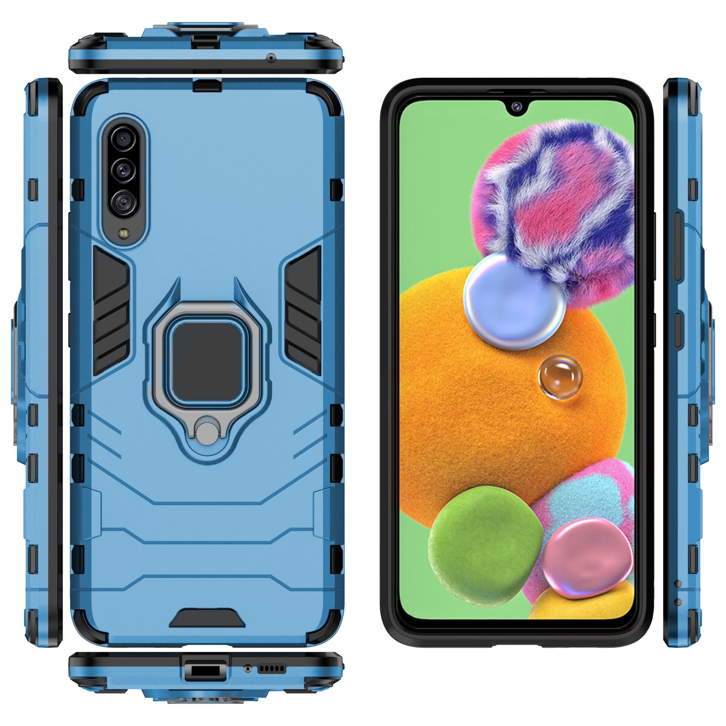 Cool Guard Finger Ring Kickstand PC + TPU Hybrid Protective Case for Samsung Galaxy A90 5G