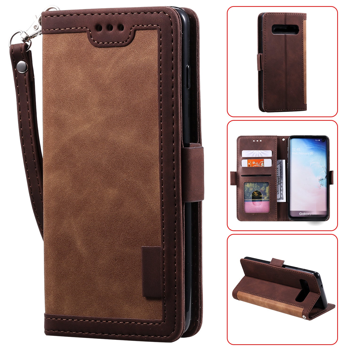 Retro Splicing Leather Wallet Phone Case for Samsung Galaxy S10 Plus