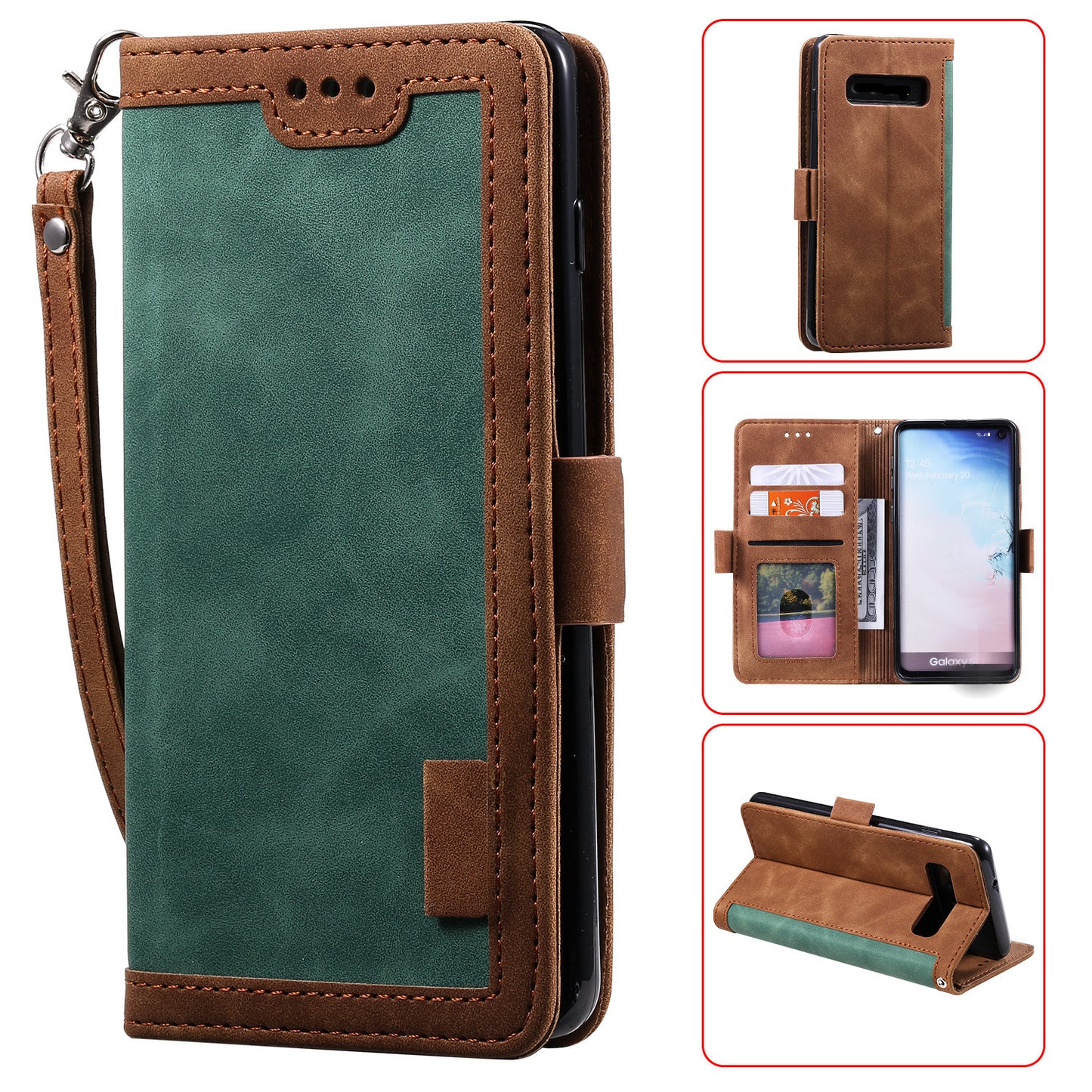 Retro Splicing Leather Wallet Phone Case for Samsung Galaxy S10 Plus