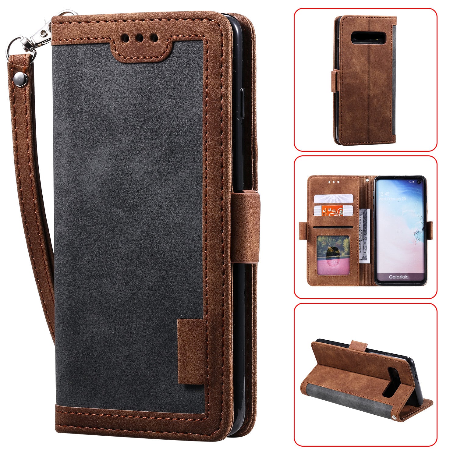 Retro Splicing Leather Wallet Phone Case for Samsung Galaxy S10 Plus
