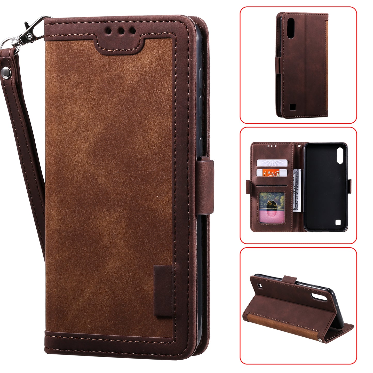 Retro Splicing Leather Phone Casing for Samsung Galaxy A10