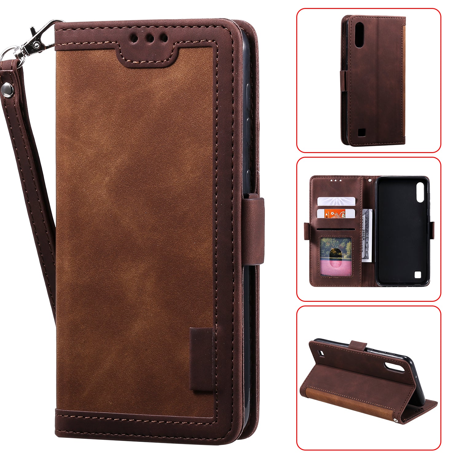 Retro Splicing Leather Phone Casing for Samsung Galaxy A10
