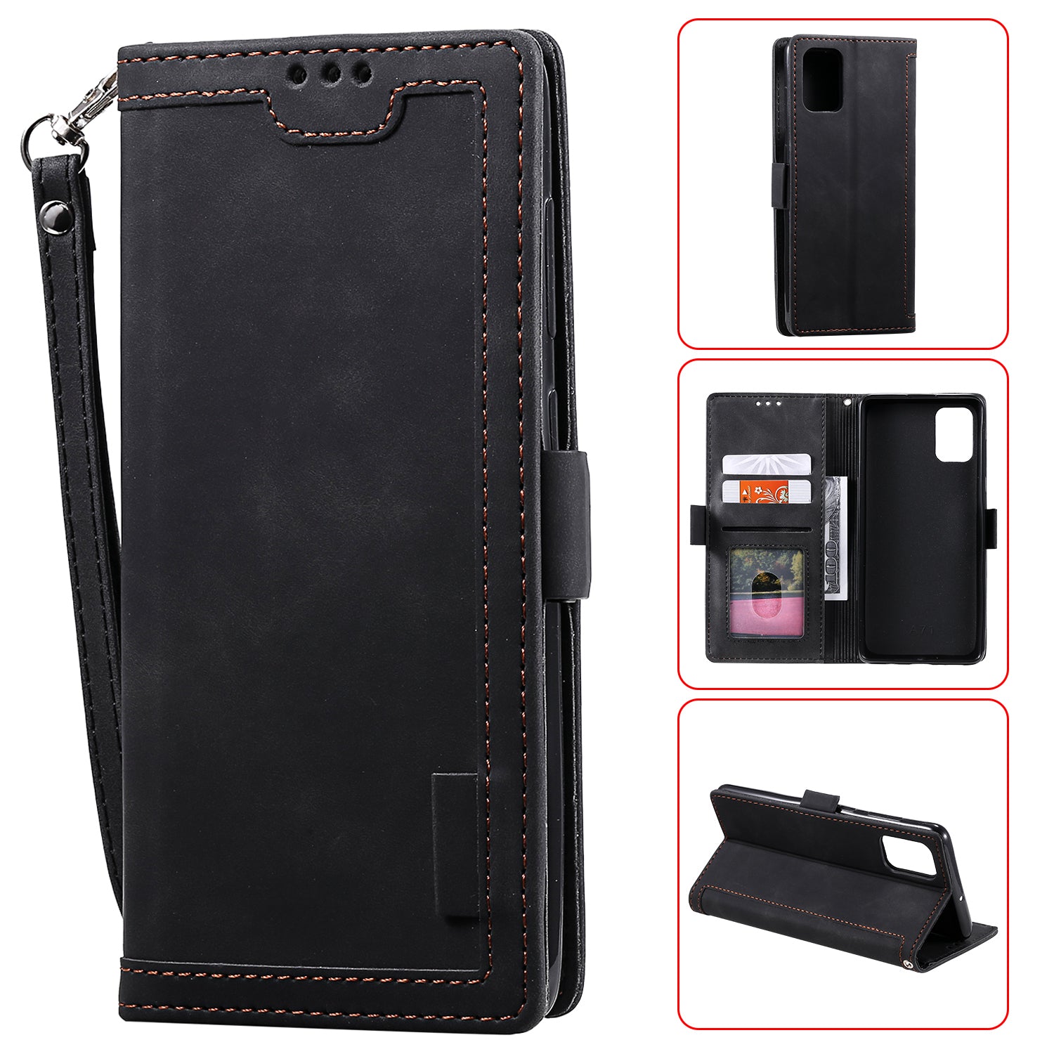 Retro Style Splicing Leather Wallet Phone Case for Samsung Galaxy A71