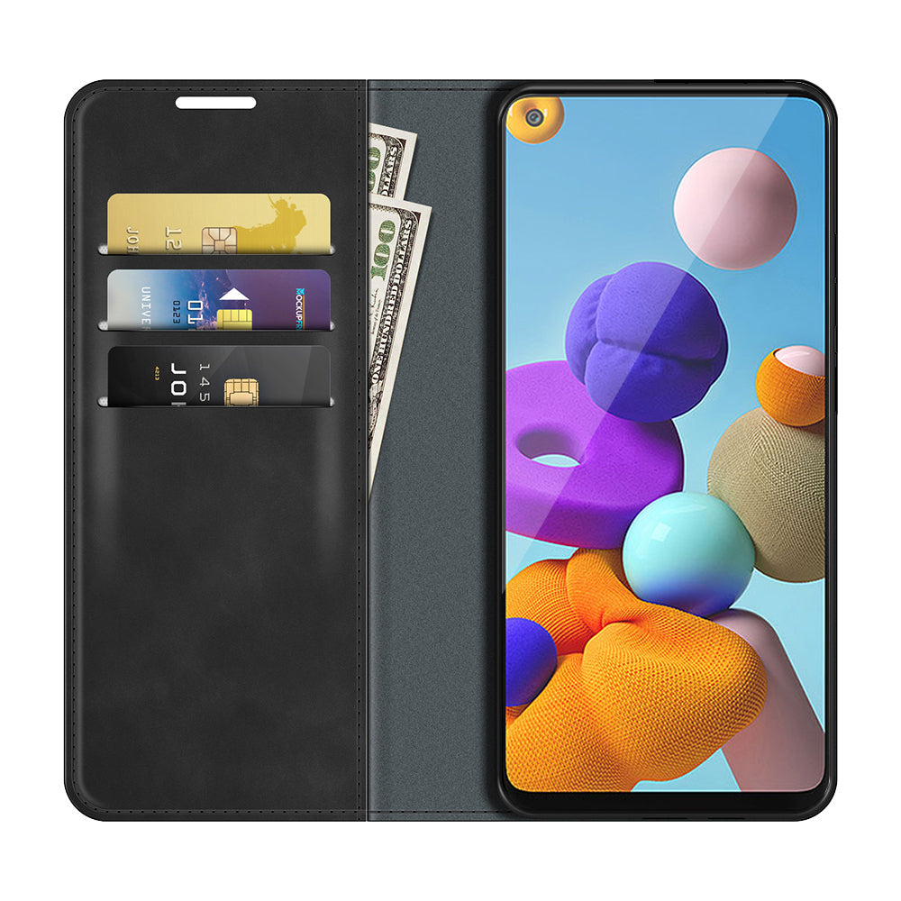 Silky Touch Auto-absorbed Flip Leather Wallet Stand Case for Samsung Galaxy A21s Cell Phone Accessory